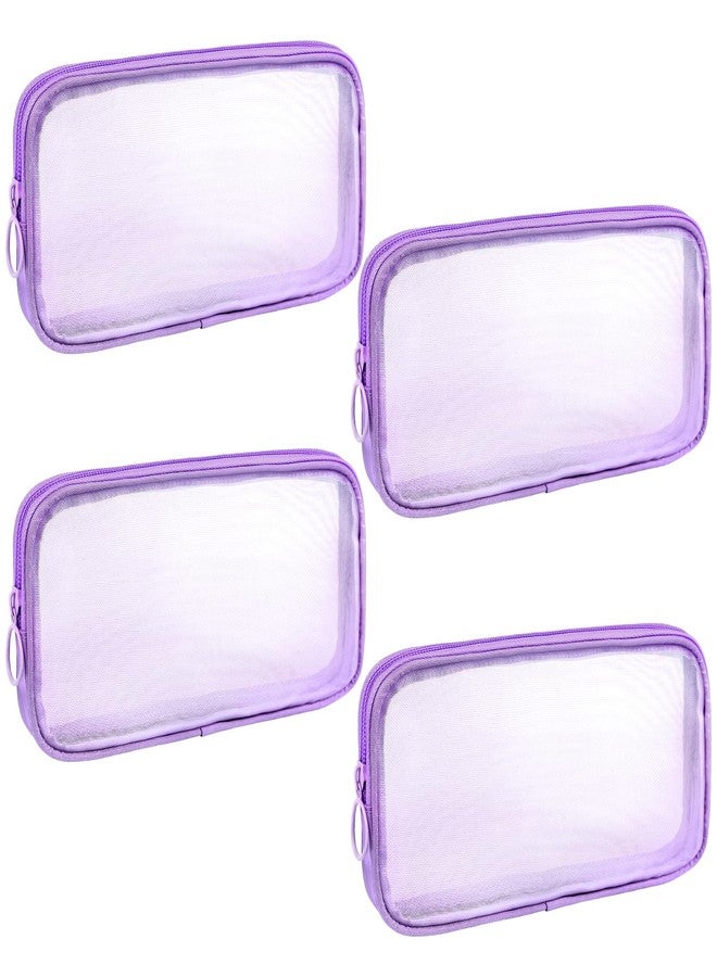 Sinzip 4 Pieces Mini Zipper Nylon Mesh Pouch, Mesh Cosmetic Bags Makeup Bags, Multipurpose Travel Toiletry Bags for Office Supplies and Travel Accessories (Purple, M) - Image 1